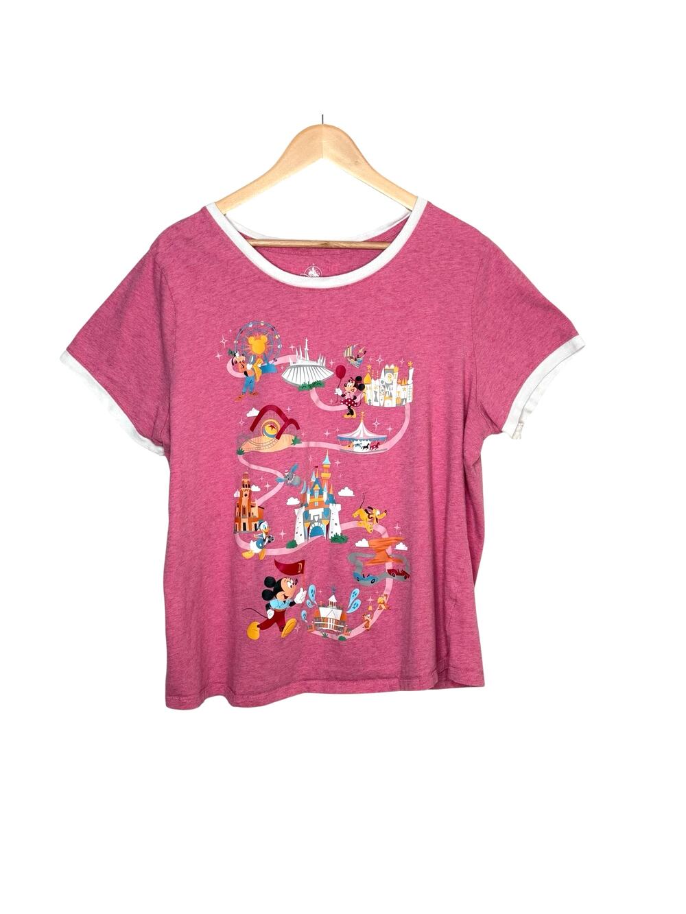 Disney‎ Parks Disneyland Pink Graphic Tee 1X Castle Mickey Tour Theme Park Retro